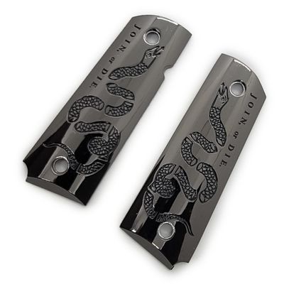 1911 Metal Grips, Gun Grips Screws Included, Full Size (Government/Commander), Smooth W Join or DIE Snake, Ambi Safety Cut Black