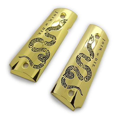 1911 Metal Grips, Gun Grips Screws Included, Full Size (Government/Commander), Smooth W Join or DIE Snake, Ambi Safety Cut Gold Plated