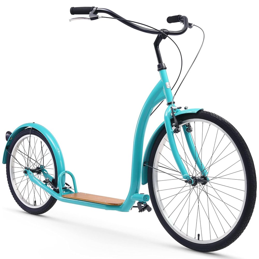 sixthreezero Around The Block Adult Scooter, Single Speed Beach Cruiser Kick Scooter for Adults, 26 Inch Front and 20 Inch Back Wheels, Teal