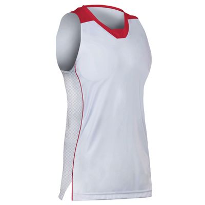 Prime Basketball Jersey, Women's Medium, White with Scarlet Red Trim