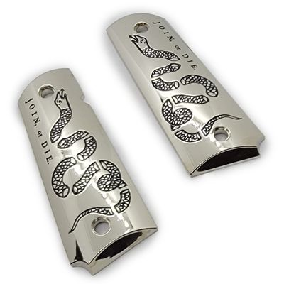 1911 Metal Grips, Gun Grips Screws Included, Full Size (Government/Commander), Smooth W Join or DIE Snake, Ambi Safety Cut Nickel Plated