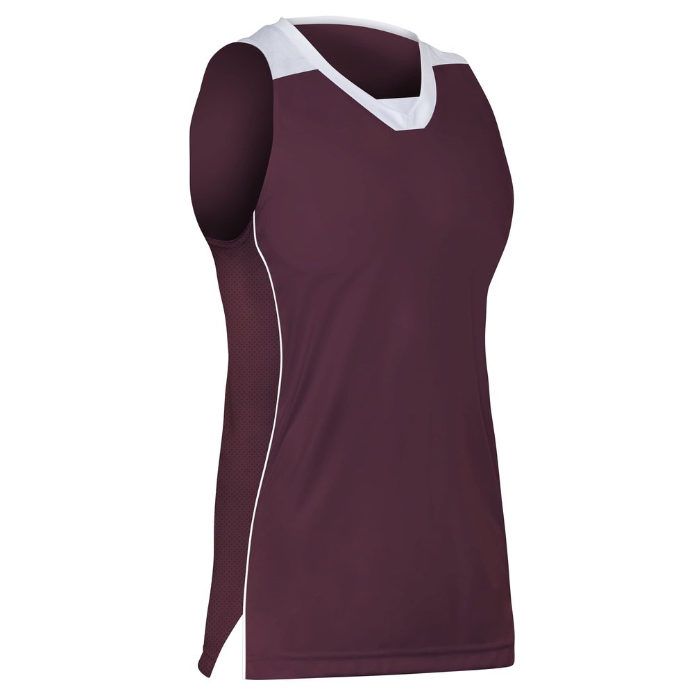 Prime Basketball Jersey, Girl's Small, Maroon with White Trim