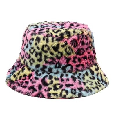 Fashion Winter Plush Fisherman Hat Warm Thick Fleece Faux Fur Bucket Hat Leopard Print Cap Snow Cozy Cow Bucket Hat