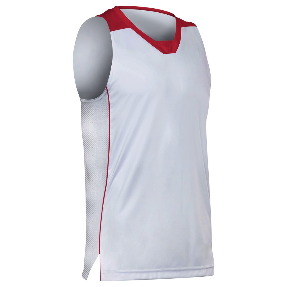 Prime Basketball Jersey, Men's Large, White with Scarlet Red Trim