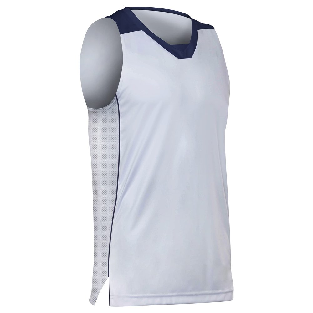 Prime Basketball Jersey, Youth Large, White with Navy Blue Trim
