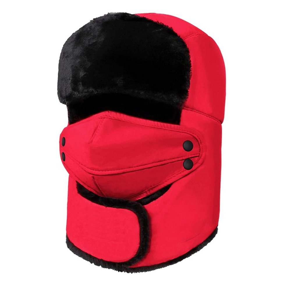 Trapper Hat Winter Ear Flaps Full Fleece Masks Hats Warm Winter Hats for Men Women Thickened Outdoor Ski Cap Red
