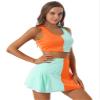 Freebily Women's Color Block Cheer Uniform Outfits U Neck Sleeveless Crop Top with Pleated Skort Skirts Orange&Light Blue Small view 4