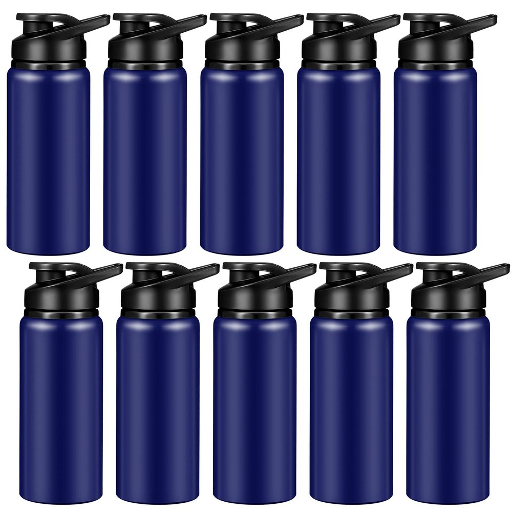 CHENGU 10 Pieces Water Bottle Bulk 20 oz Aluminum Reusable Bottles Lightweight Snap Lid Water Cups Easy Carry Leak Proof Travel Tumbler for Gym Sports Camping Hiking Fishing (Blue)
