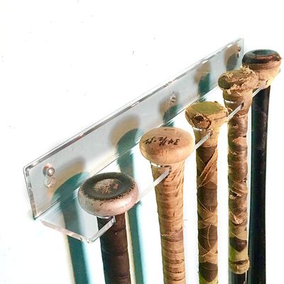 Baseball Bat Display Hanger for 5 items - Vertical Bat and Baseball Holder Wall Mount - Better Than Display Case | Sturdy Acrylic Hanging Rack Organizer | Easy to Install (Hardware Included)
