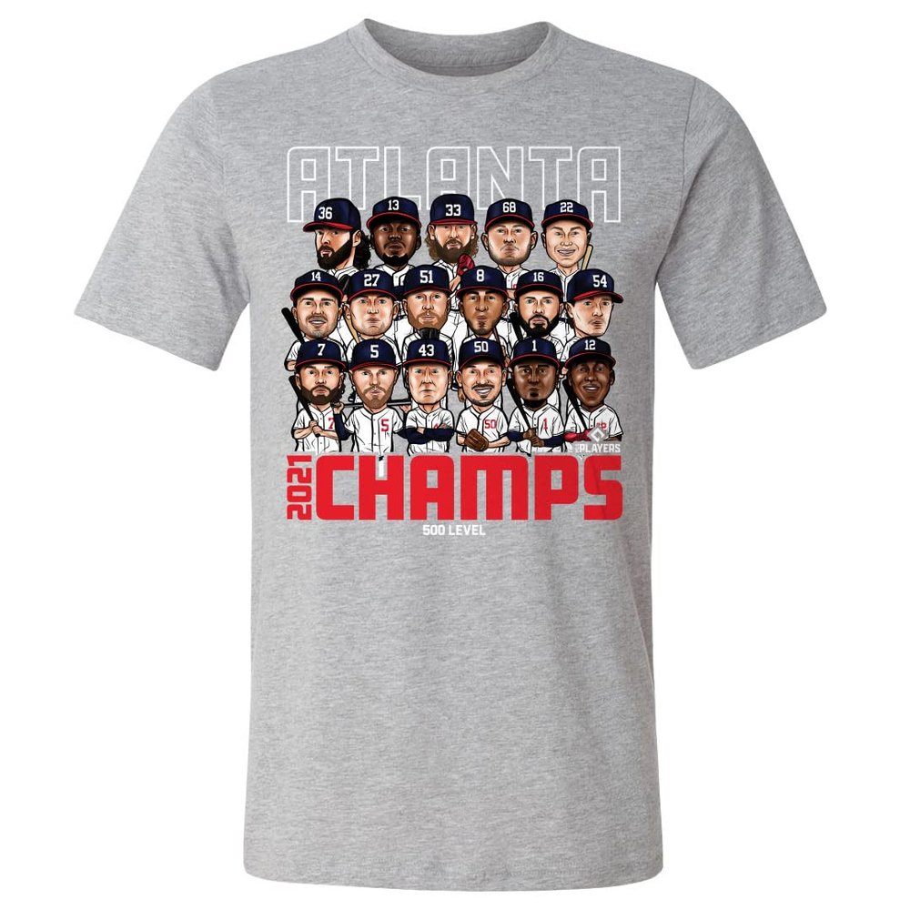 500 LEVEL Atlanta Baseball 2021 Champions Shirt (Cotton, XX-Large, Heather Gray) - Atlanta Baseball 2021 Champions WHT