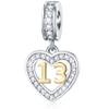 13 Years of Love Birthday Charms fits Pandora Style Bracelet, 925 Sterling Silver Number 13 Heart Bead Pendant, 13th Milestones Gifts for Back to School/Christmas view 1