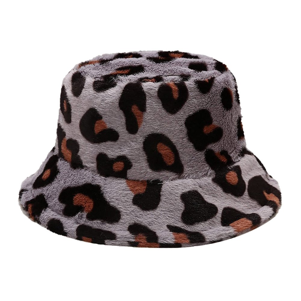 Fashion Winter Plush Fisherman Hat Warm Thick Fleece Faux Fur Bucket Hat Leopard Print Cap Snow Cozy Cow Bucket Hat