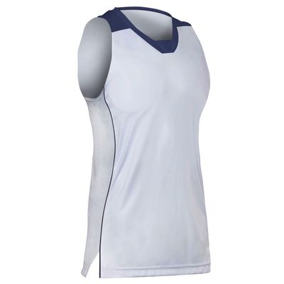 Prime Basketball Jersey, Girl's Small, White with Navy Blue Trim