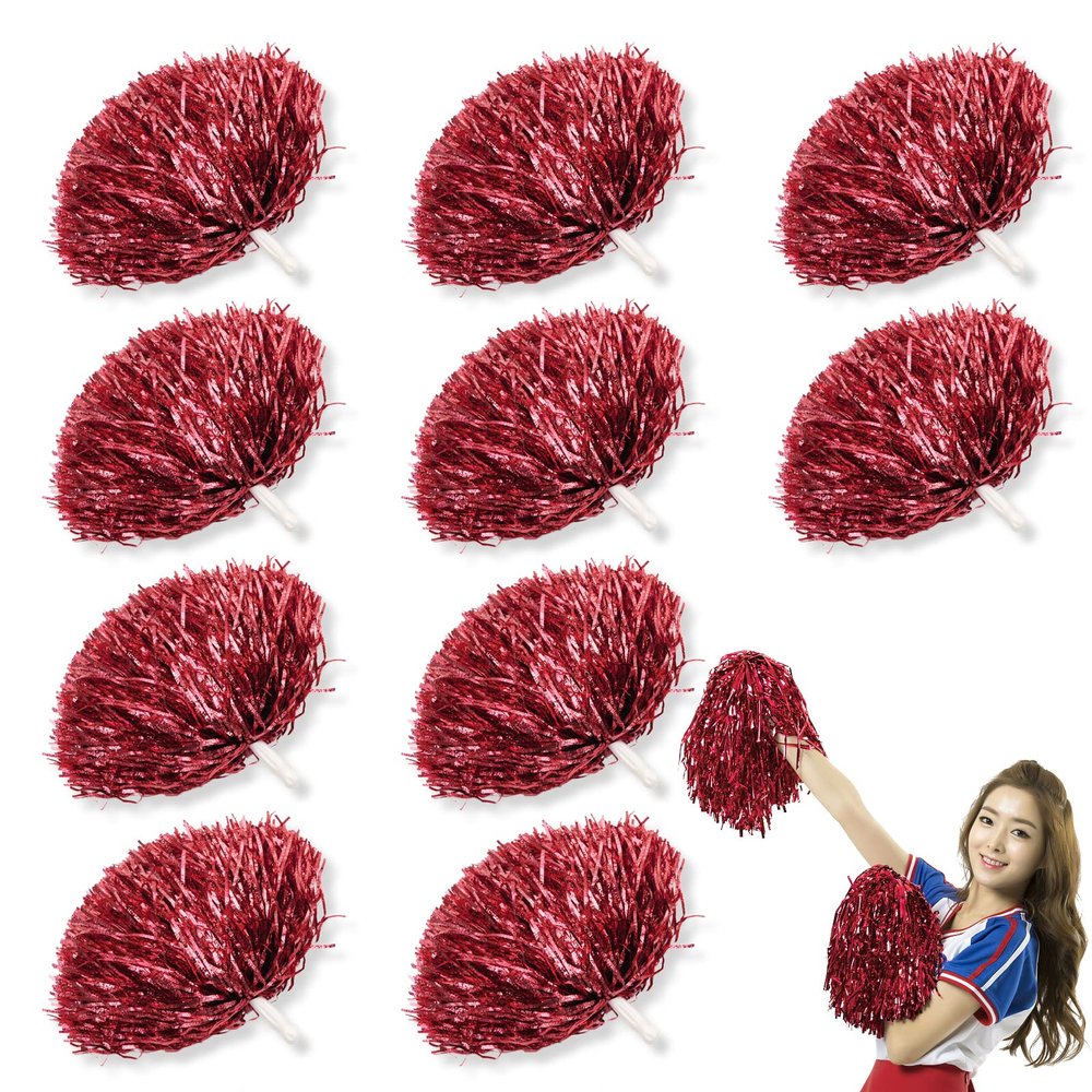 10Pcs pom poms Cheerleading Pom Poms Metallic Foil Cheer Pom Poms with Plastic Handle Plastic Cheerleader Pompoms for Party Team Spirit Sports Dance Football Basketball Cheer Kids Adults