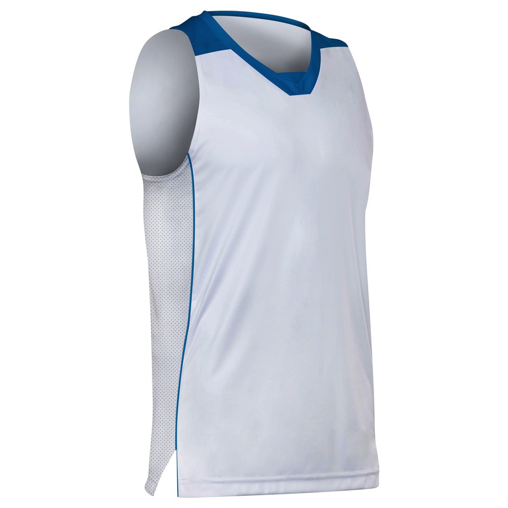 Prime Basketball Jersey, Youth X-Large, White with Royal Blue Trim
