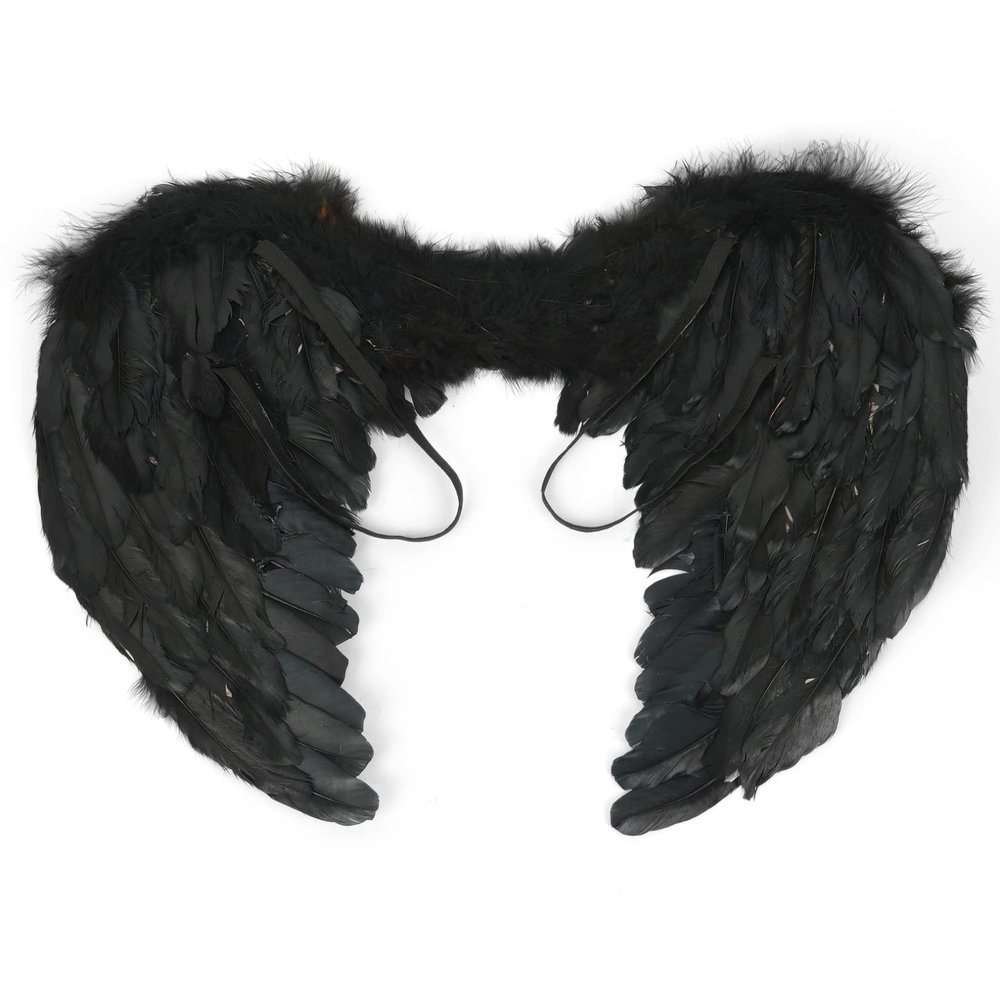 JEATHA Girs Adults Feather Angel Wings Black White Fairy Wings Fancy Dress Costume for Masquerade Halloween Theme Party Black Size C One Size