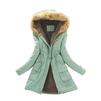 NaRHbrg Ladies Thicken Military Parka Jacket Womens Warm Fleece Cotton Coats Long Jacket Hooded Fashion Trench Coat Jacket
