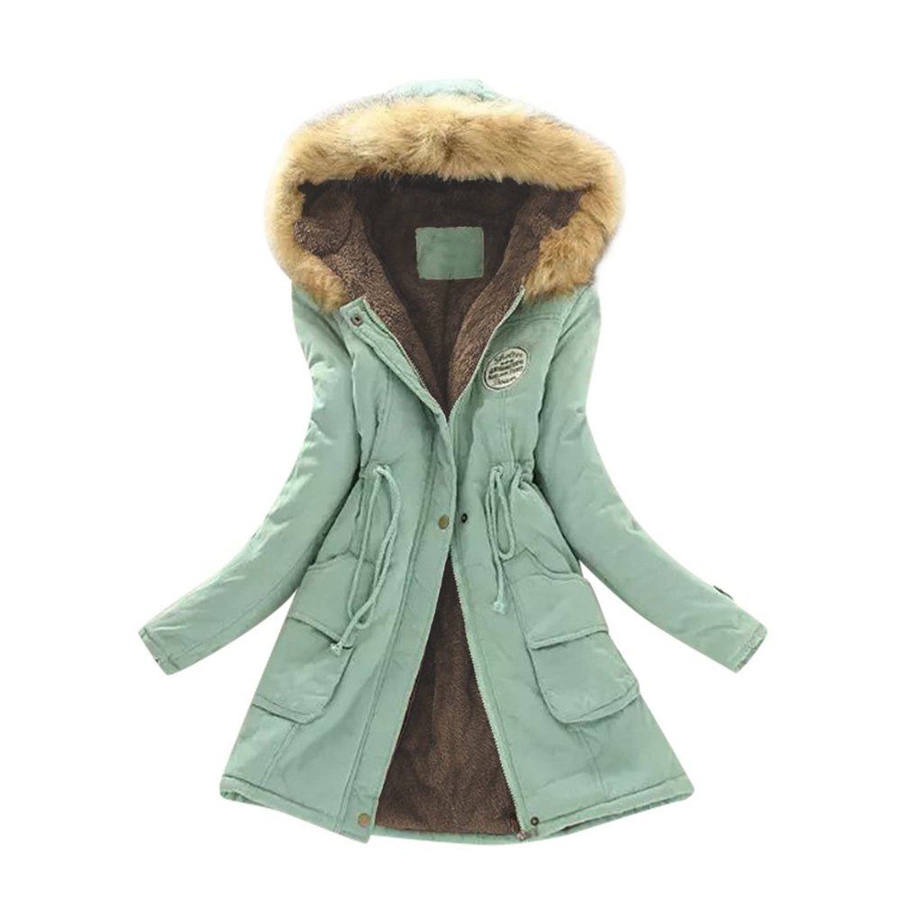 NaRHbrg Ladies Thicken Military Parka Jacket Womens Warm Fleece Cotton Coats Long Jacket Hooded Fashion Trench Coat Jacket