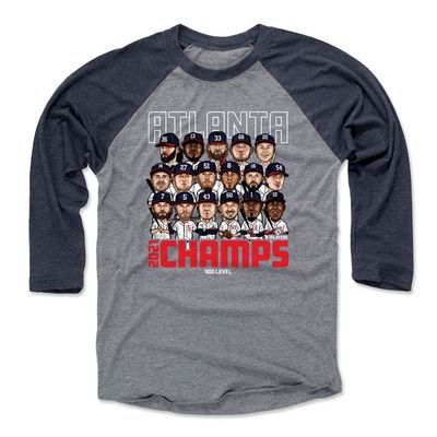 500 LEVEL Atlanta 3/4 Sleeve T-Shirt (Baseball Tee, X-Large, Navy/Heather Gray) - Atlanta Baseball 2021 Champions WHT