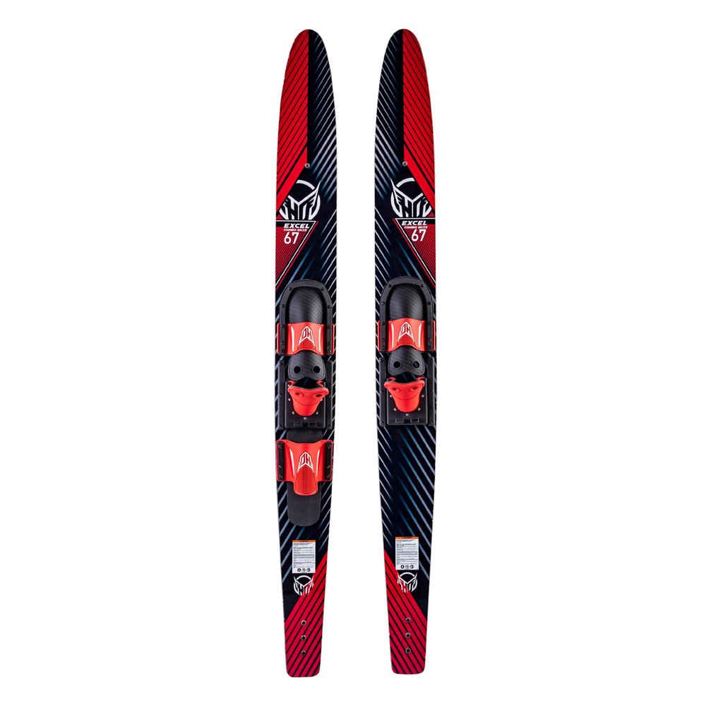HO Sports Excel Combo Waterskis with Adjustable Horseshoe, Rear Toe Set Bindings,140 lbs +, Max Speed 26 mph, Red/Black (63")