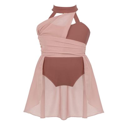 easyforever Kids Girls Basic Shiny Sequin Lyrical Skating Modern Dance Leotard Dress Halter Backless Tutu Skirt Costume Dusty Pink a 6 Years