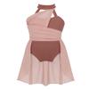 easyforever Kids Girls Basic Shiny Sequin Lyrical Skating Modern Dance Leotard Dress Halter Backless Tutu Skirt Costume Dusty Pink a 6 Years view 1