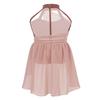 easyforever Kids Girls Basic Shiny Sequin Lyrical Skating Modern Dance Leotard Dress Halter Backless Tutu Skirt Costume Dusty Pink a 6 Years view 2