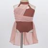 easyforever Kids Girls Basic Shiny Sequin Lyrical Skating Modern Dance Leotard Dress Halter Backless Tutu Skirt Costume Dusty Pink a 6 Years view 3