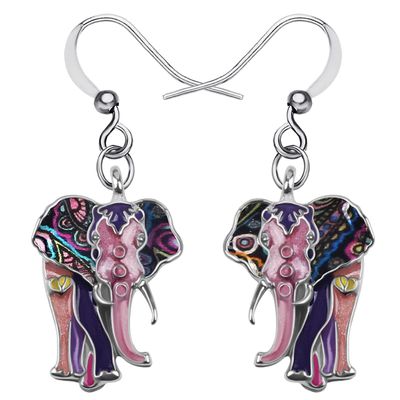NEWEI Cute Enamel Alloy Elephant Earrings Dangle Drop Jewelry for Women Gift Accessories Charms