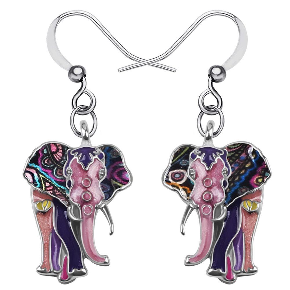 NEWEI Cute Enamel Alloy Elephant Earrings Dangle Drop Jewelry for Women Gift Accessories Charms