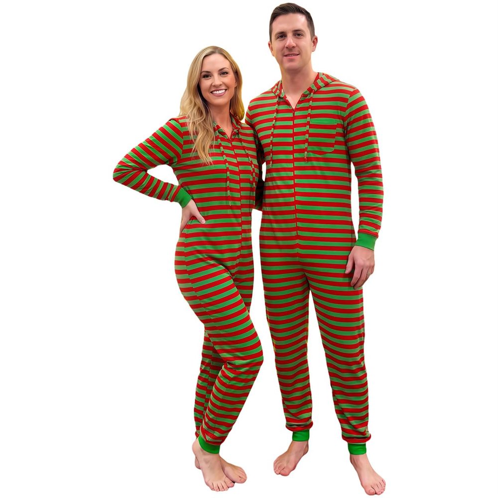 Adult Onesie Pajamas Matching Onesies for Couples Mens Onesie Pajamas Holiday Pjs for Family His and Hers Pajamas Sets Medium Green Red