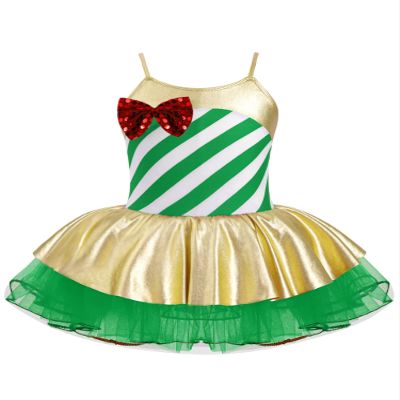 JEATHA Kids Girls Sleeveless Sequins Striped Christmas Fancy Dress Gymnastics Leotard Dance Costumes Green 4