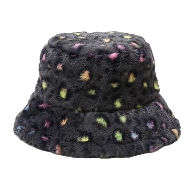 Fashion Winter Plush Fisherman Hat Warm Thick Fleece Faux Fur Bucket Hat Leopard Print Cap Snow Cozy Cow Bucket Hat