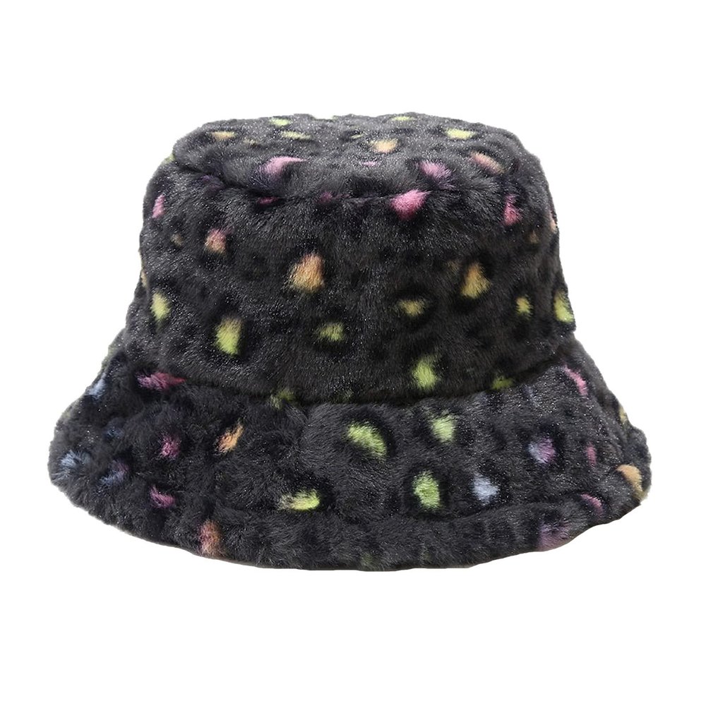 Fashion Winter Plush Fisherman Hat Warm Thick Fleece Faux Fur Bucket Hat Leopard Print Cap Snow Cozy Cow Bucket Hat