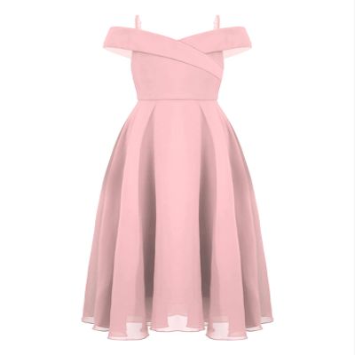 YONGHS Kids Flower Girls Dress Spaghetti Strap Off Shoulder Chiffon Bridesmaid Dress A Line Formal Long Gown Pink 12 Years