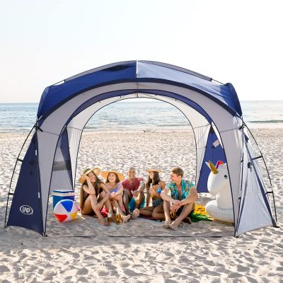UNP Easy Beach Tent 12 X 12ft Pop Up Canopy UPF50+ Tent with Side Wall, Ground Pegs, and Stability Poles, Sun Shelter Rainproof, Waterproof for Camping Trips, Backyard Fun, Party Or Picnics(Blue)