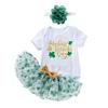 AGQT Infant Baby Girls My 1st St.patrick's Day Outfit Set 3pcs Skirt Set Short Sleeve Romper+Tutu Skirt+headband Letter Print Size 3-6 Months view 1