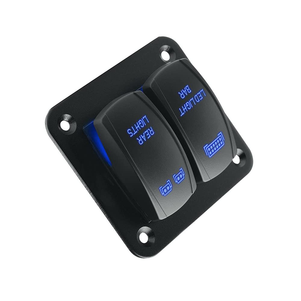 1pcs 5 Pin 2 Gang On-Off Rocker Switch Panel Kit Black Shell Blue LED Light bar Switch