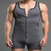 YONGHS Men's One Piece Tank Top Sleeveless Henley Jumpsuit Pajama Boxer Romper Underwear Sleepwear Dark Gray X-Large view 3
