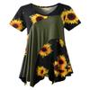LARACE Plus Size Tops for Women V Neck Summer Sunflower Shirt Short Sleeve Blouses Patchwork Tunics(A-SunFlower27/ArmyGreen,1X) view 1