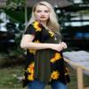 LARACE Plus Size Tops for Women V Neck Summer Sunflower Shirt Short Sleeve Blouses Patchwork Tunics(A-SunFlower27/ArmyGreen,1X) view 3