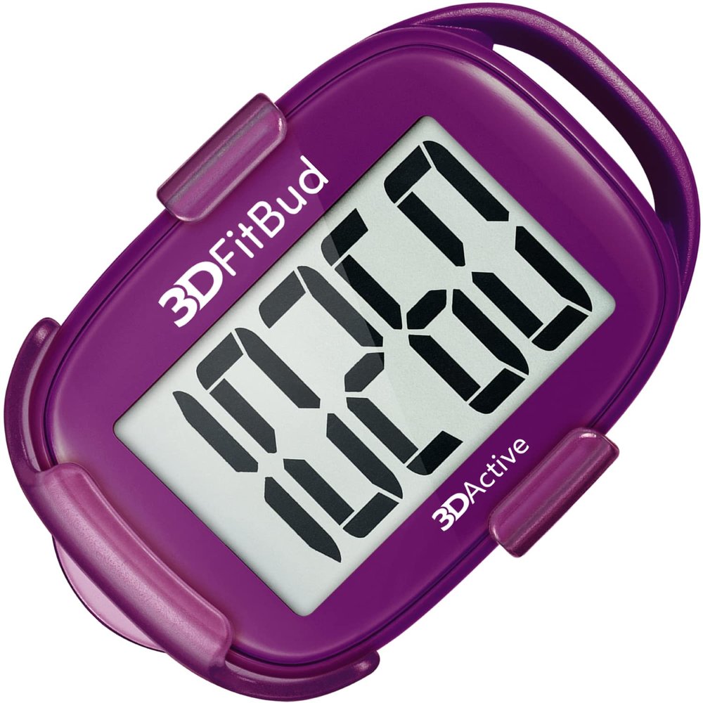3DFitBud Simple Step Counter Walking 3D Pedometer by 3DActive with Clip, Lanyard Accurate Step Tracker Large Display, Easy to Use for Kids Men Women Adult Seniors Daily Step Tracking - A420S - Plum
