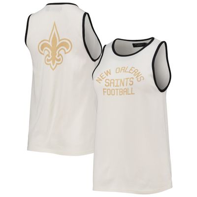 Junk Food Women's White/Black New Orleans Saints Throwback Pop Binding Scoop Neck Tank Top