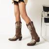 ZBYY Women Flower Embroidered Mid Calf Booties Square Toe Western Boots Chunky Heel Pull On Short Cowboy Cowgirl Boots view 4