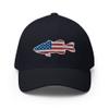 Gunner Gear Flexfit Fishing Hat Bass Fish American Flag Embroidered Baseball Hat Structured Twill Cap Dark Navy view 1