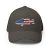 Gunner Gear Flexfit Fishing Hat Bass Fish American Flag Embroidered Baseball Hat Structured Twill Cap Dark Grey view 1