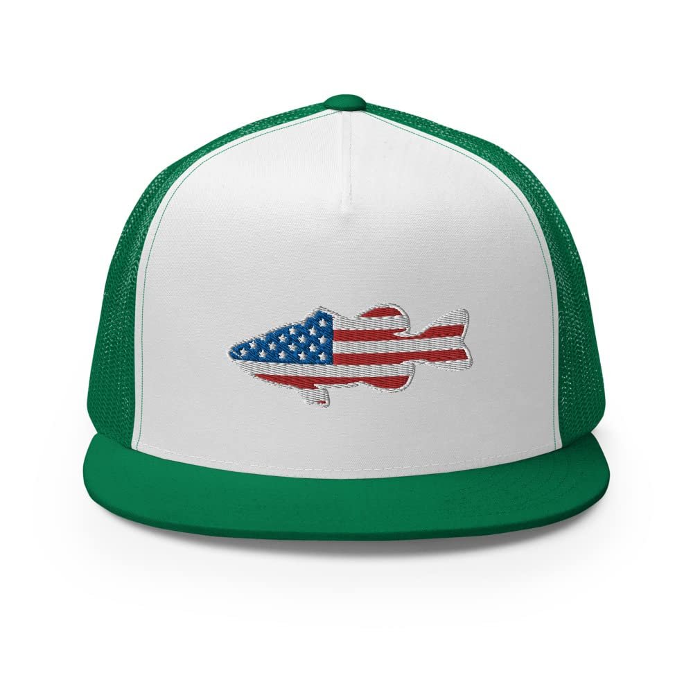 Gunner Gear Fishing Hat Bass Fish American Flag Embroidered Snapback Trucker Hat Yupoong 6006