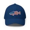 Gunner Gear Flexfit Fishing Hat Bass Fish American Flag Embroidered Baseball Hat Structured Twill Cap Royal Blue view 1
