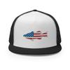 Gunner Gear Fishing Hat Bass Fish American Flag Embroidered Snapback Trucker Hat Yupoong 6006 Black/White/Black view 1