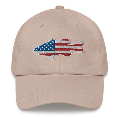 Gunner Gear Fishing Hat Bass Fish American Flag Embroidered Classic Unstructured Yupoong Dad Hat Stone